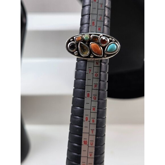 Vintage 925 Sterling Silver Ring With Multi-Stone Inlay 14 gr Barse Size 6 - Picture 8 of 11